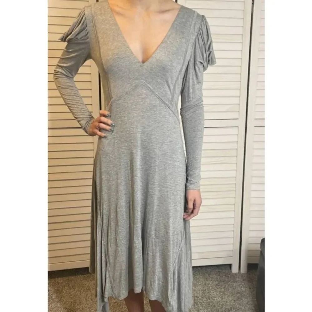 NWT ALLSAINTS Grey Fever Midi Dress with Long Puff Sleeves Medium